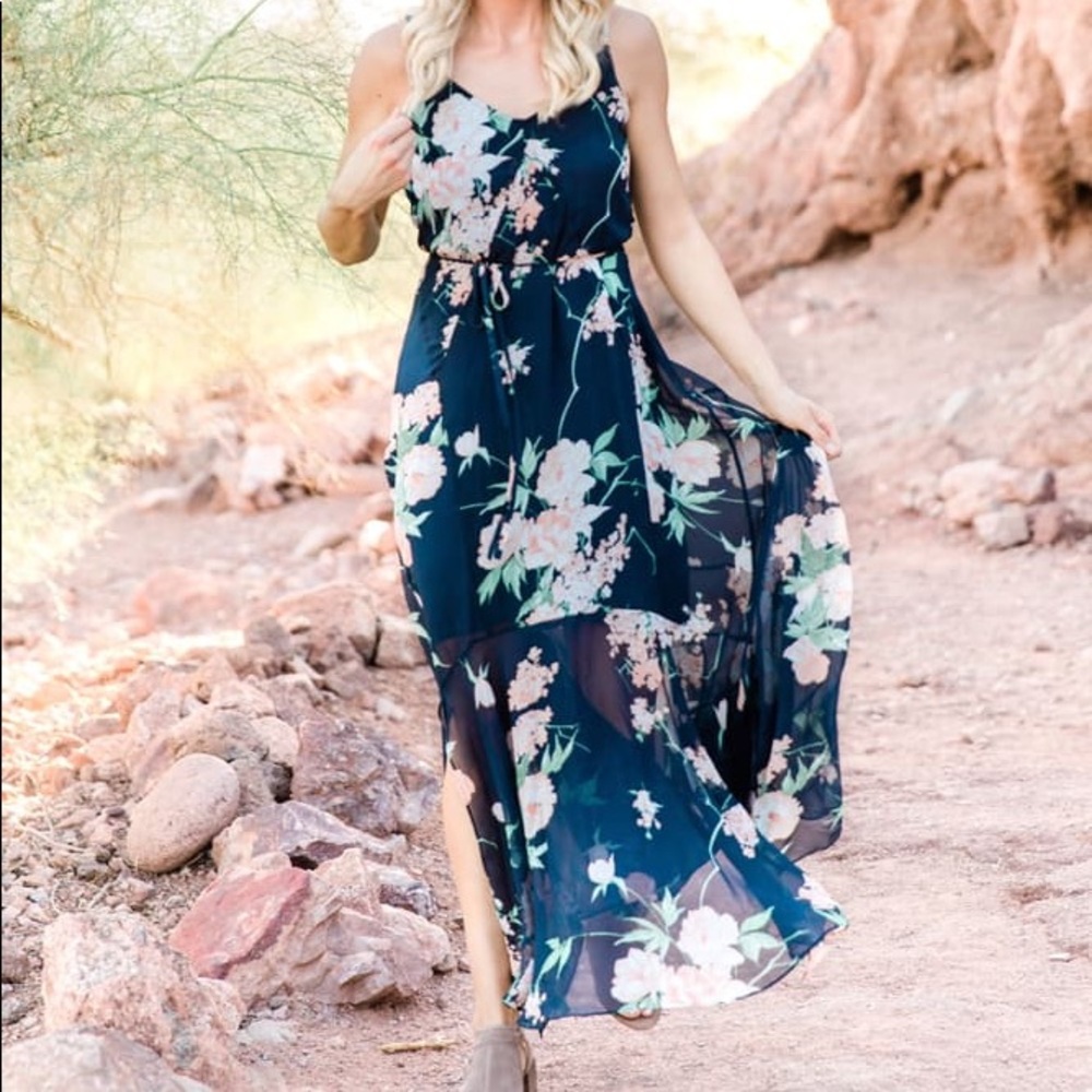 Lulu's Floral Navy Maxi Dress